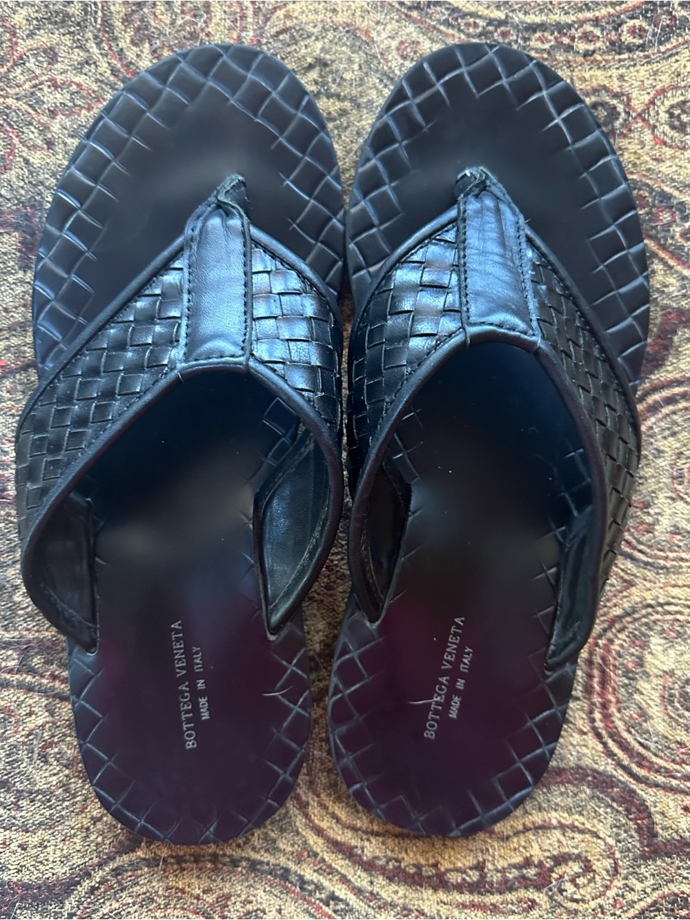 Bottega Veneta Black Woven Leather Flip-Flop Sandals